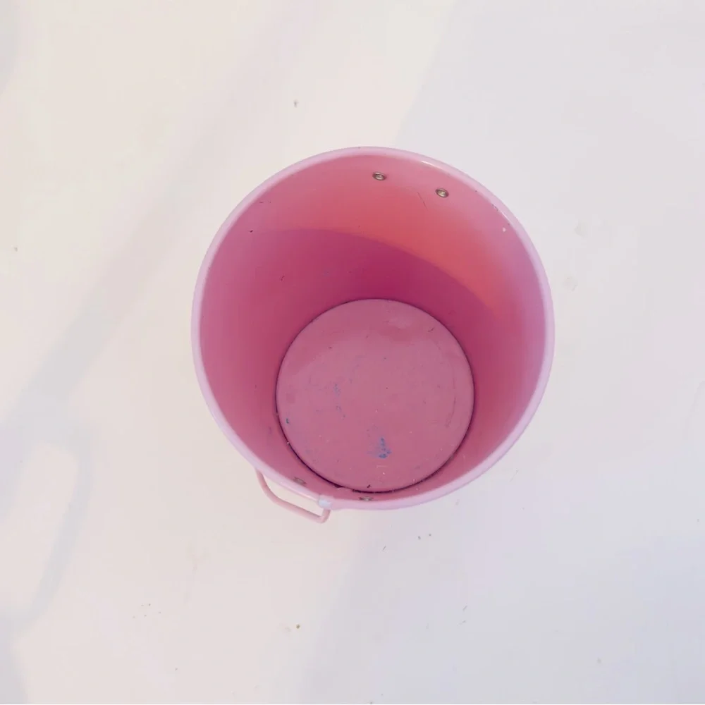 4.5” Metal Pink Tin Bucket for Office Desk, Plant Pot, Organizer, Easter Basket